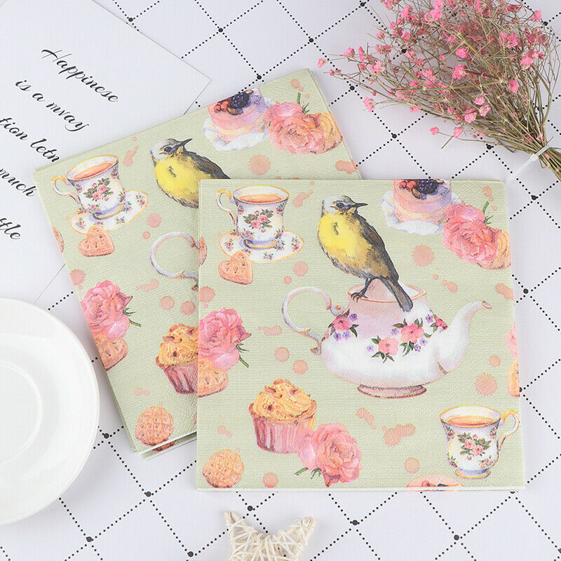 20pcs Flower and Bird Decoupage Napkin Paper Tissue for Xmas Wedding Dec_DD
