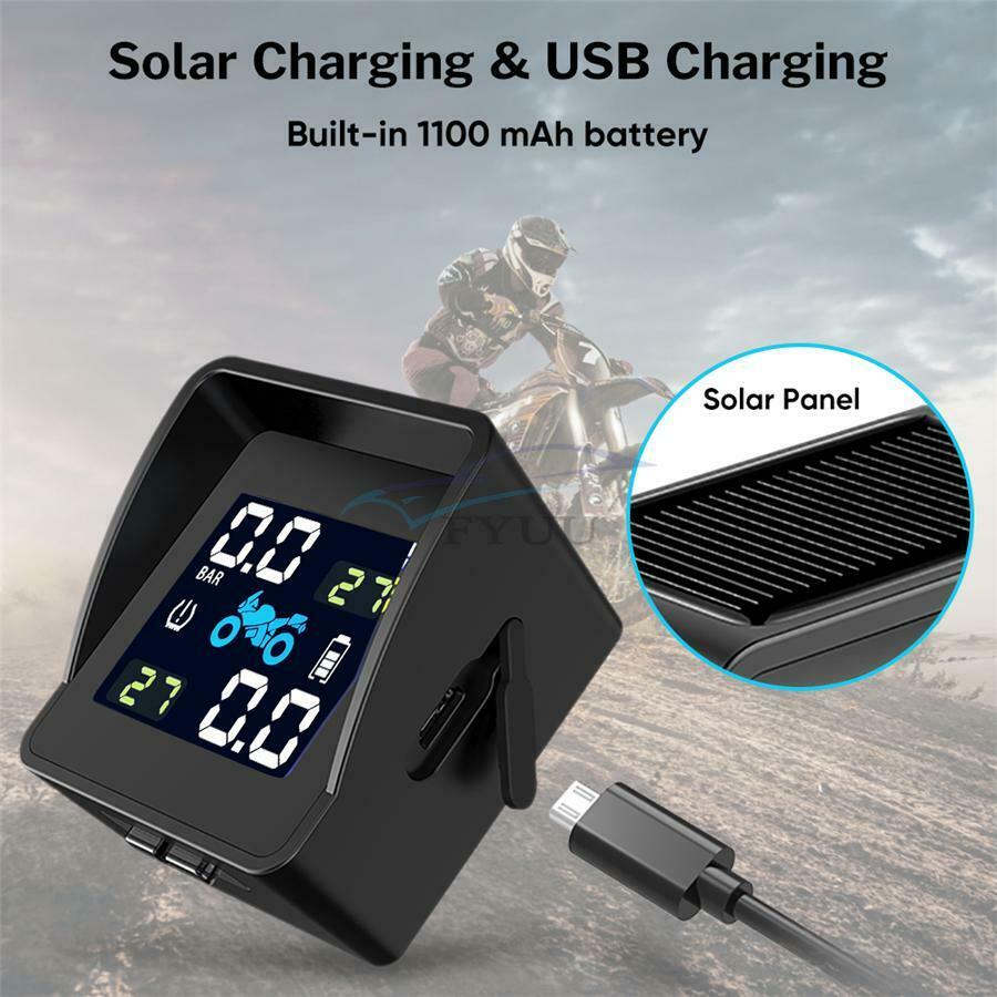 1100mAh USB Solar LCD Display Motorcycle Tire Pressure Real-time Monitor System