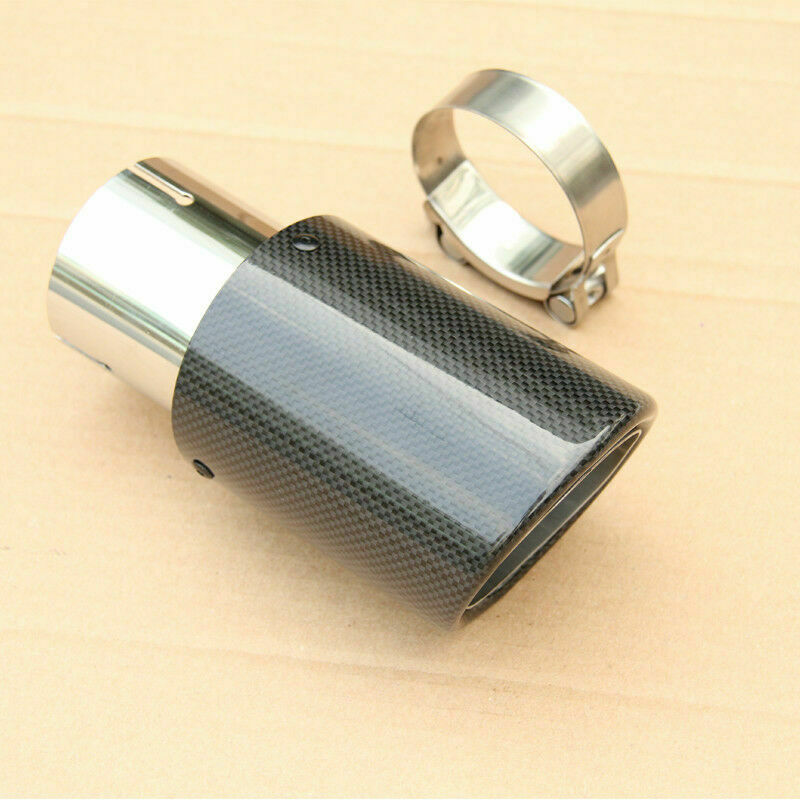 1x Universal Real Carbon Fiber Car Exhaust Tip Pipe 63mm In 89mm Out Muffler Tip