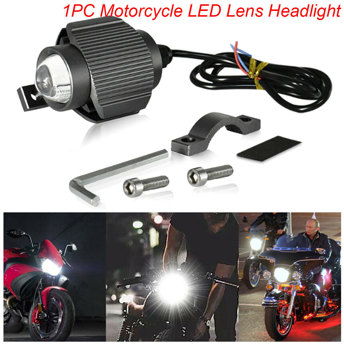 1PC 6000K White Motorcycle Type Three LED Driving Fog Light Waterproof Universal