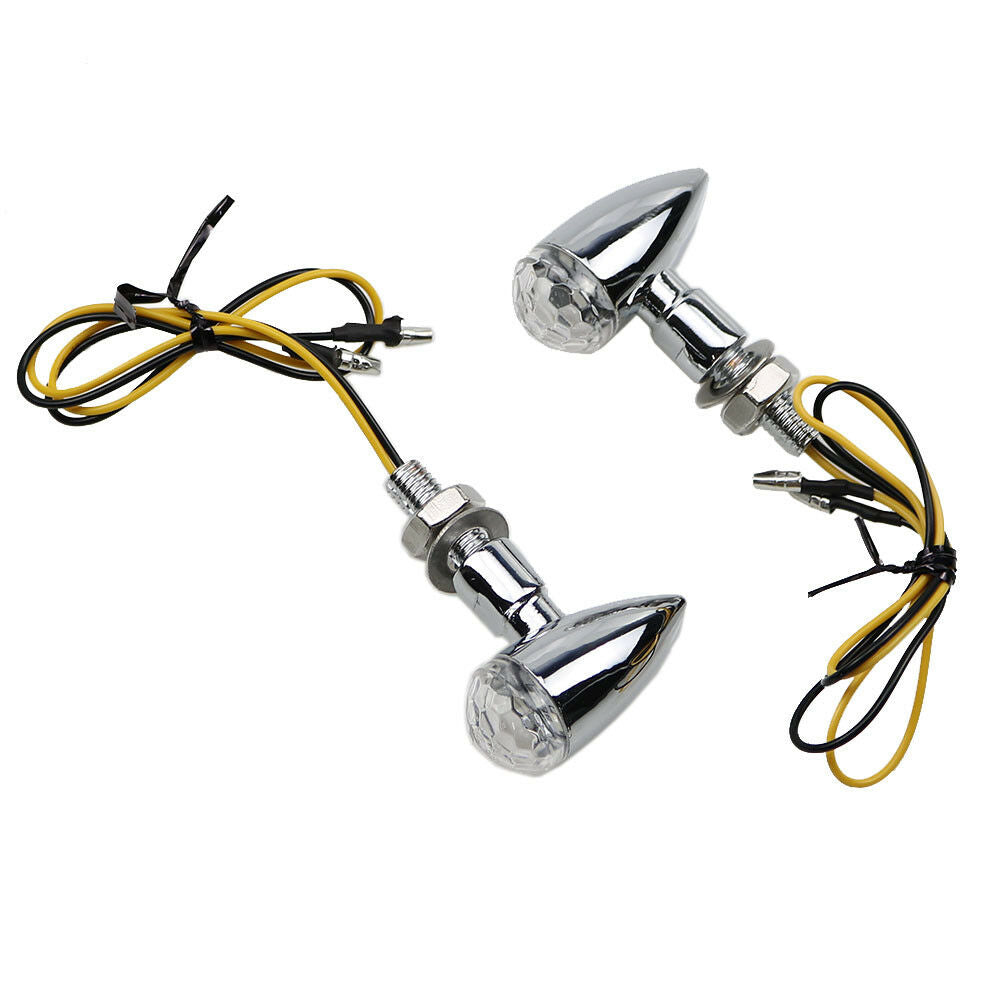 Chrome+Clear Lens Mini Bullet Turn Signal Indicator Light For Cafe Racer Cruiser