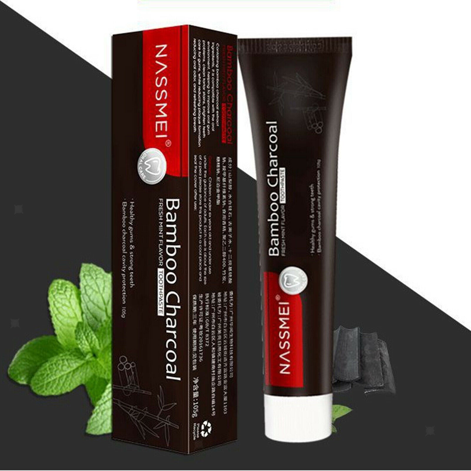 Bamboo Activated Charcoal Toothpaste Polishes Teeth Whitener Stain Remover