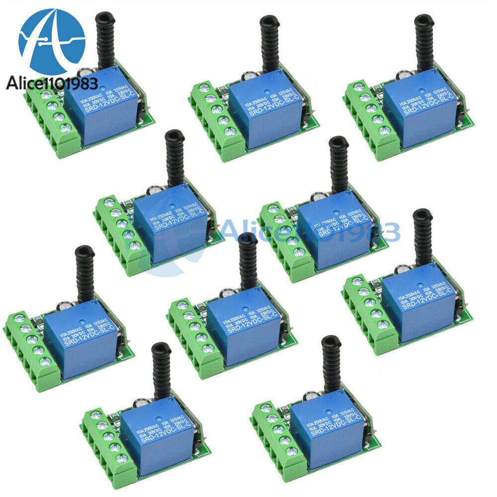 10PCS 433MHZ DC12V 10A 1CH Wireless Relay RF Remote Control Switch Receiver