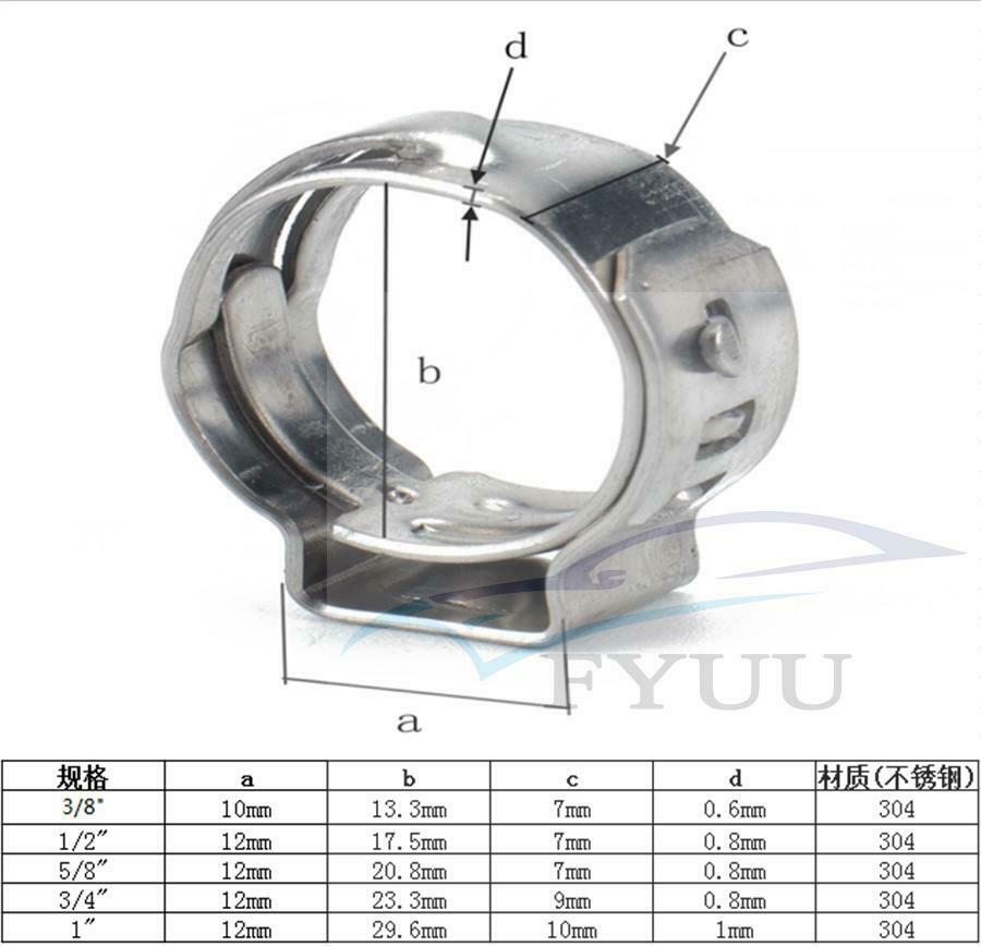 42PCS Single Ear Car Hydraulic Hose Clamps O-Clips Pipe Fuel Air Pipe Clamp 304