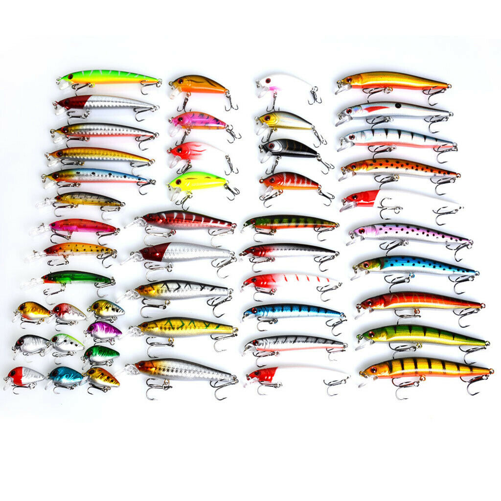 48pcs Mixed Fishing Lures Minnow Hard Bait Life-like Bass Tackle Swimbait