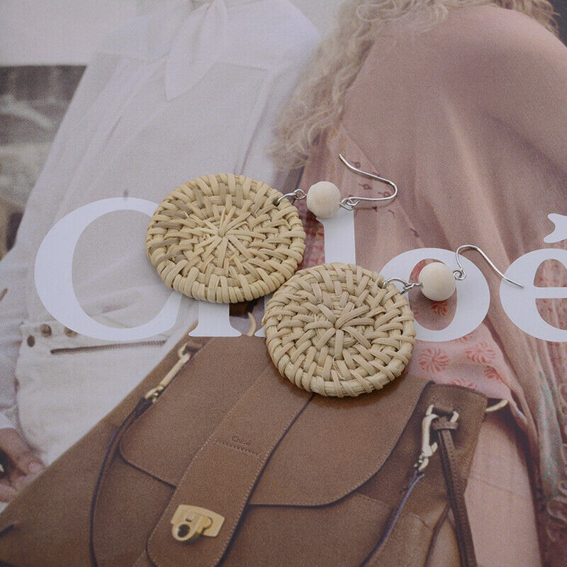 Fashion Boho Straw Rattan Woven Earrings Geometric Dangle Ear Stud Jewelr.l8