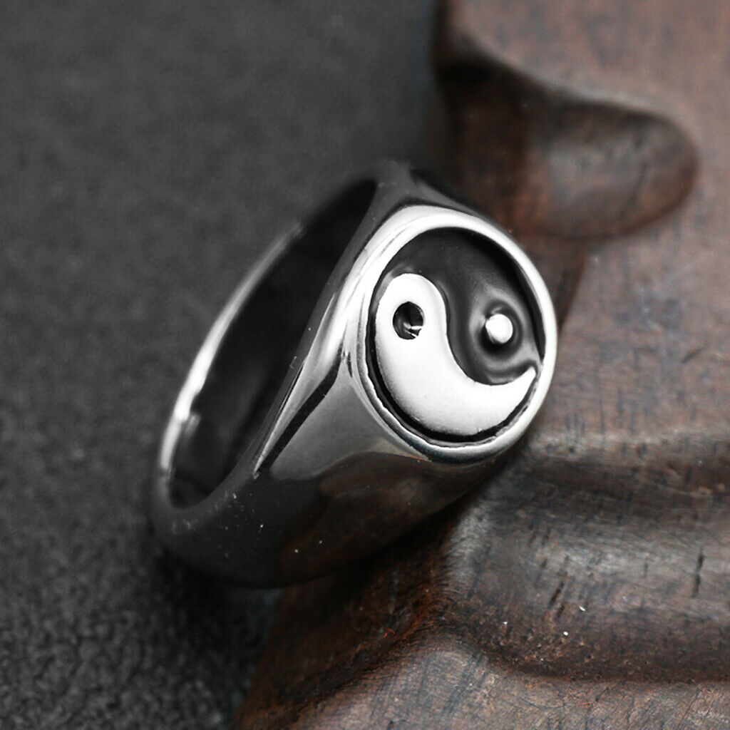 Retro Stainless Steel  Tai Chi Finger Ring Yin Yang Spinner Ring US Size 13