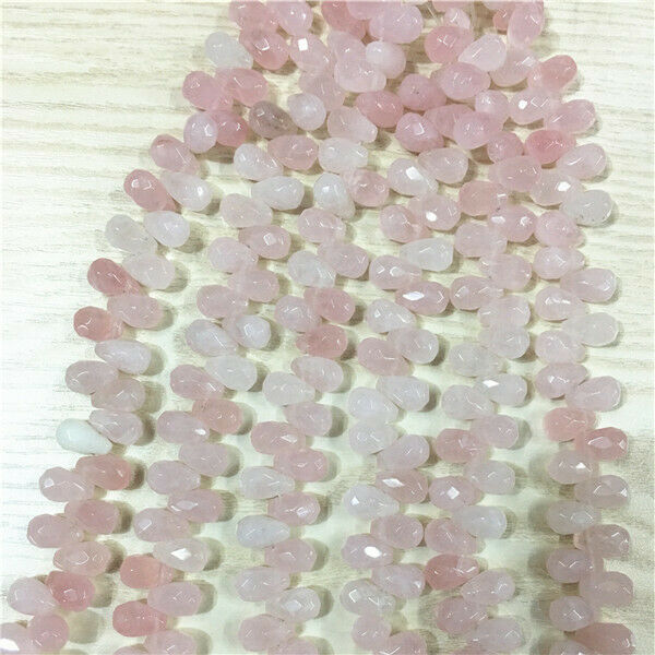 1 Strand/40Pcs 12x8mm Natural Rose Quartz Faceted Teardrop DIY Loose Beads HH461