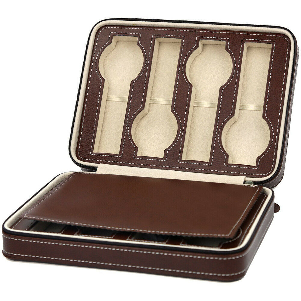 8 Grids Watch Leather Travel Zippered Storage Organiser Case Padded Bag Gifts AU