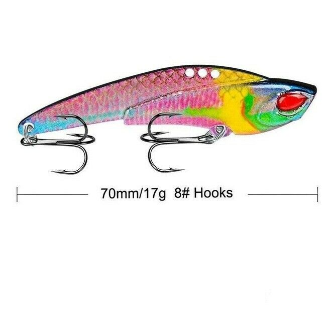 6x Metal Lead Jig Fishing VIB Lure Saltwater Sequins Spoons Bait &Treble Hooks