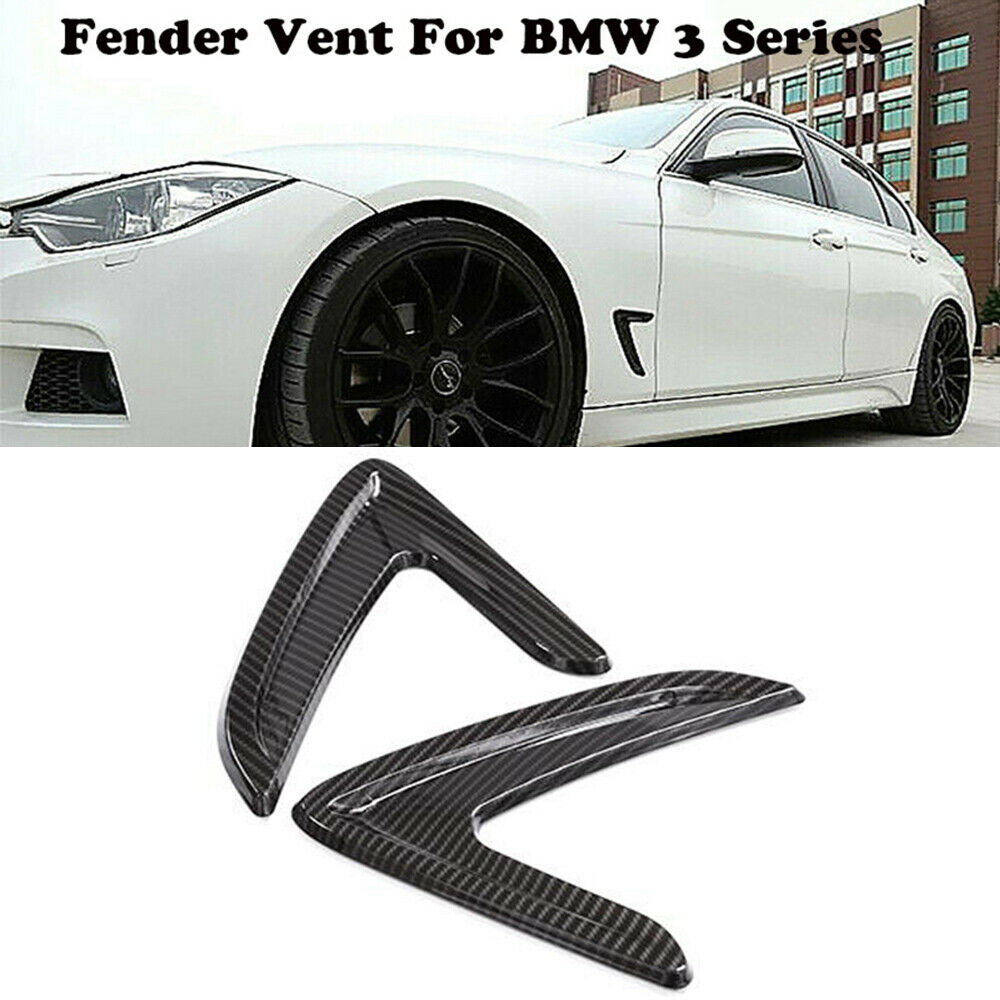 2x Carbon Fiber Look Side Wing Fender Vent Trim For BMW 3 Series F30 F31 2013-18
