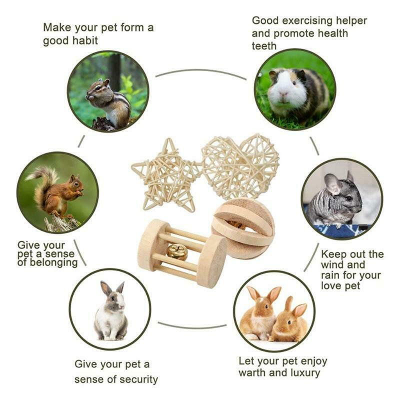 Wood Chew Toys Set Timothy Grass Hay Treat for Degu Bunny Cage Accessories