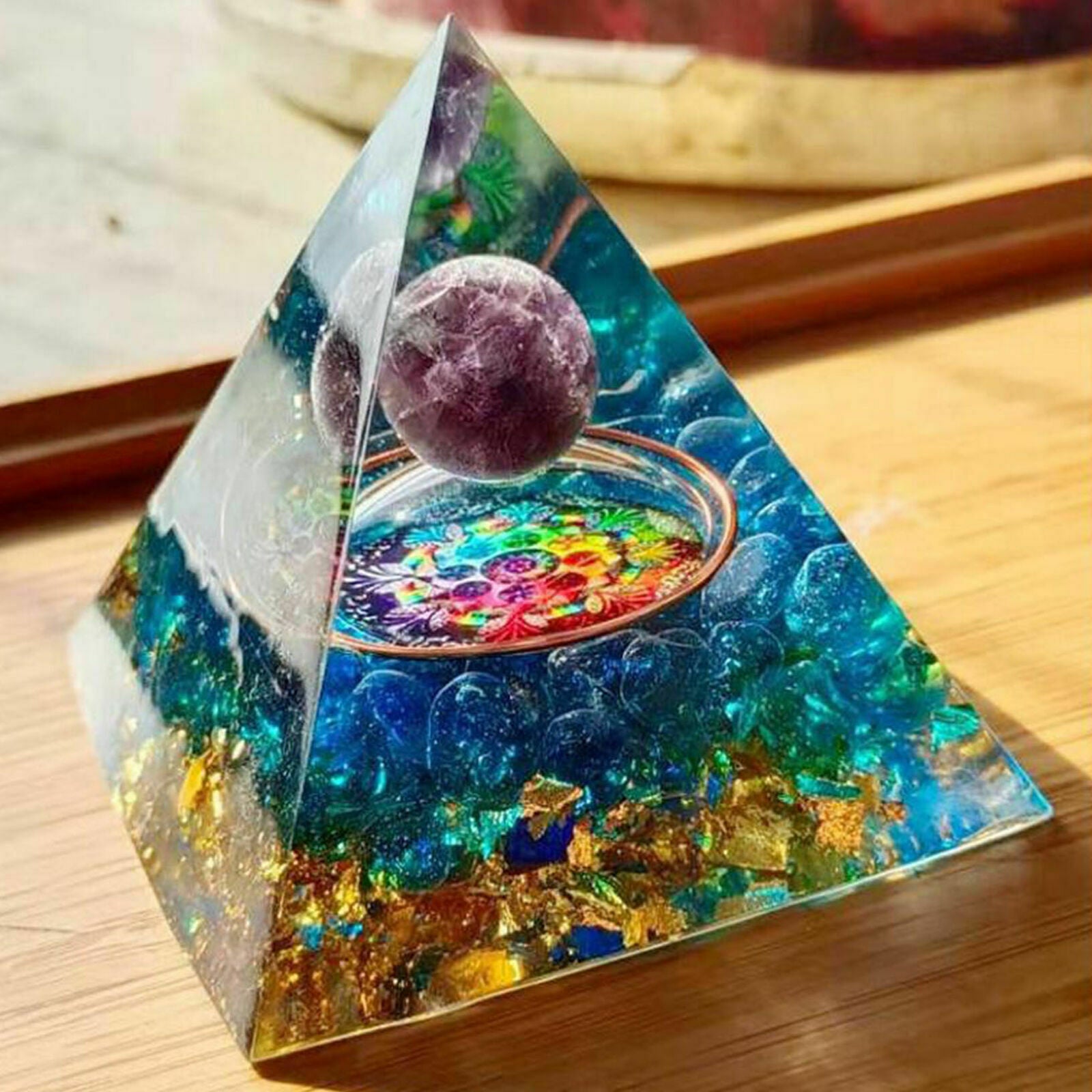 Amethyst Crystal Sphere Orgonite Pyramid Obsidian Chakra Energy Orgone Stone