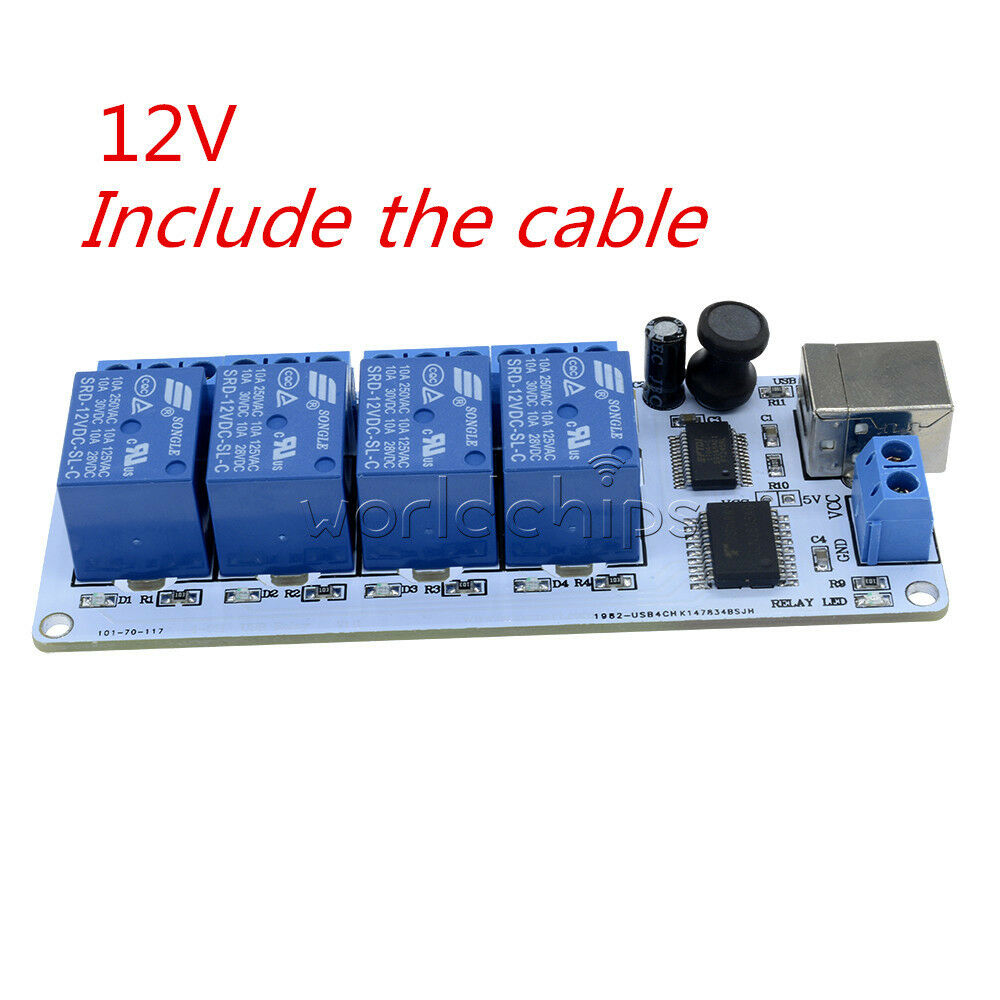 12V 4 Channel USB Relay Board Auto Module +Cable SRD-12VDC-SL-C for Arduino