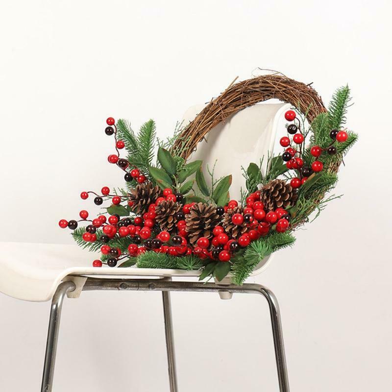 Artificial Red Berries Pine Cone Wreath Hanging Garland Christmas Ornament Decor