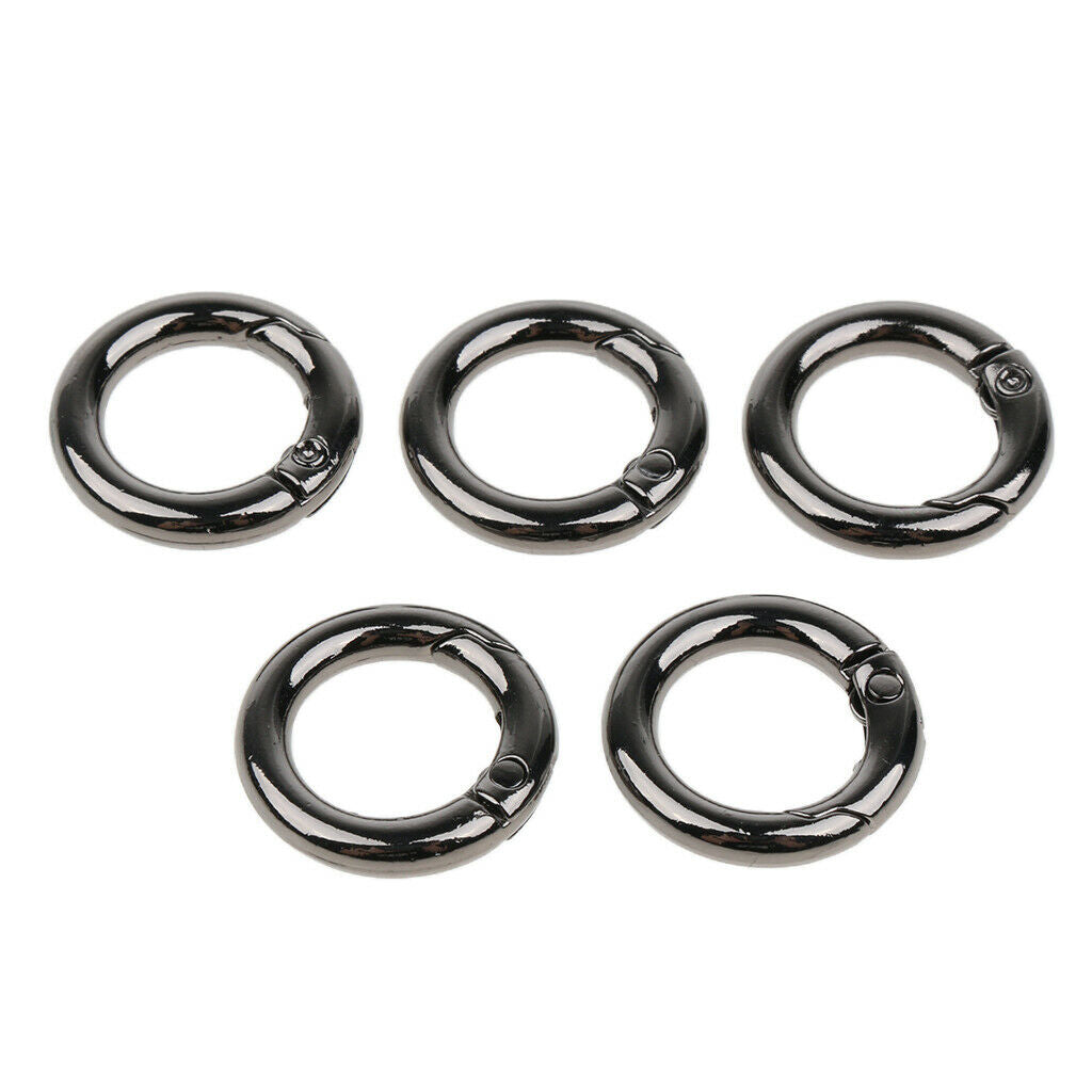 5x Circle Carabiners Spring Snap Clip Hook Round Buckle Keychain Black 12mm