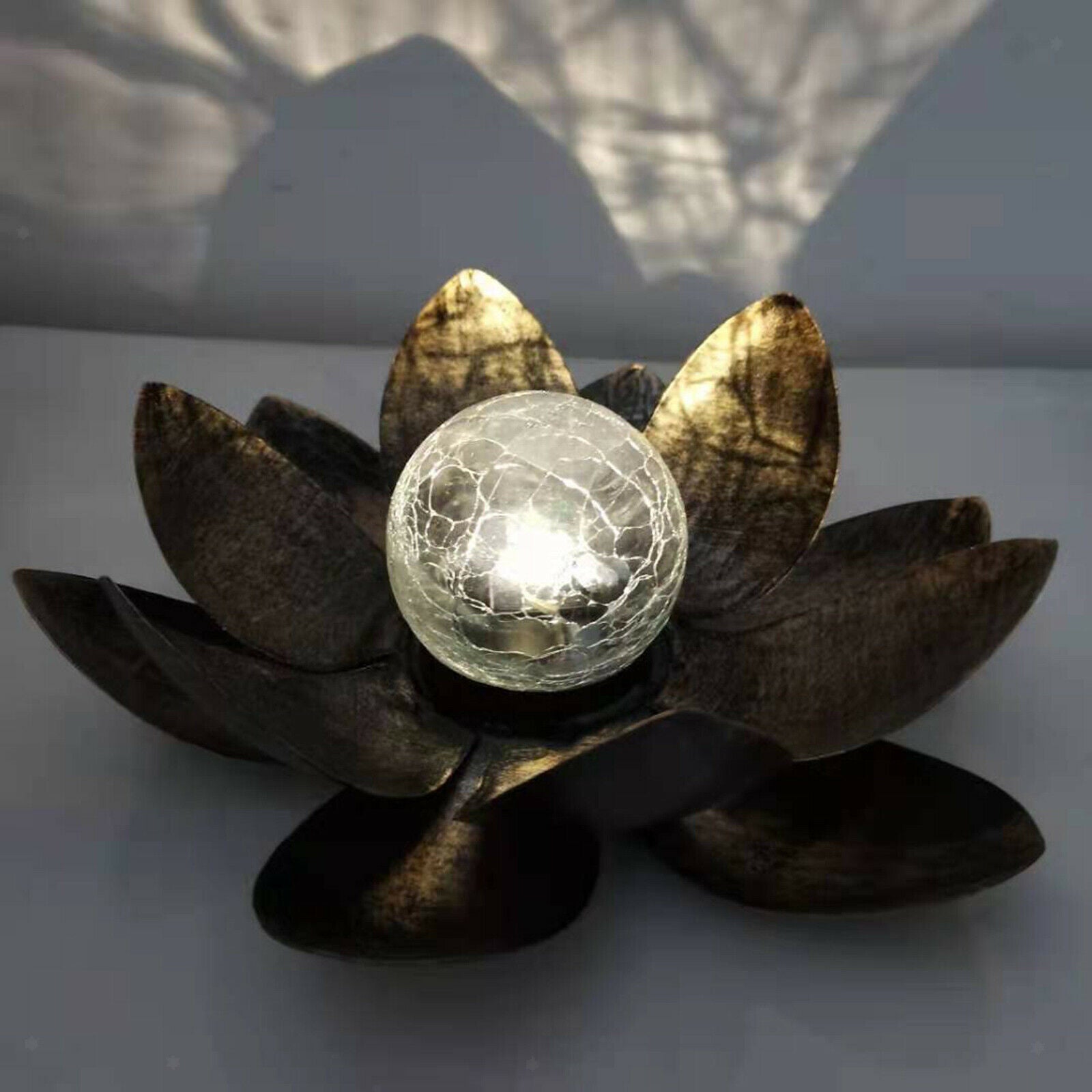 Glass Lotus Amber Crackle Globe Glass Solar Light For Patio Porch Walkway