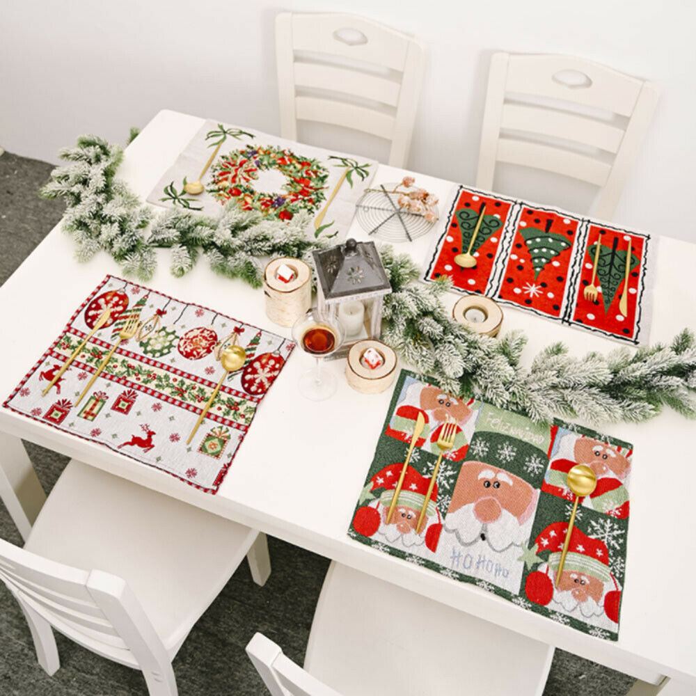Christmas Knitted Tablecloth Santa Claus Small Tree Kitchen Placemats Decoration