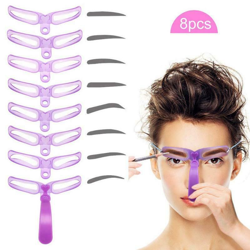 8 Styles Eyebrow Stencils with Handle Template Ruler Makeup DIY Shaping Tools