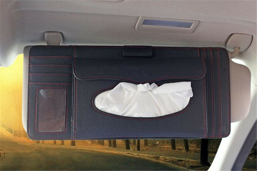 Black PU Visor Clip Holder Organizer Bag Multiple Card Slot Design for Auto Car