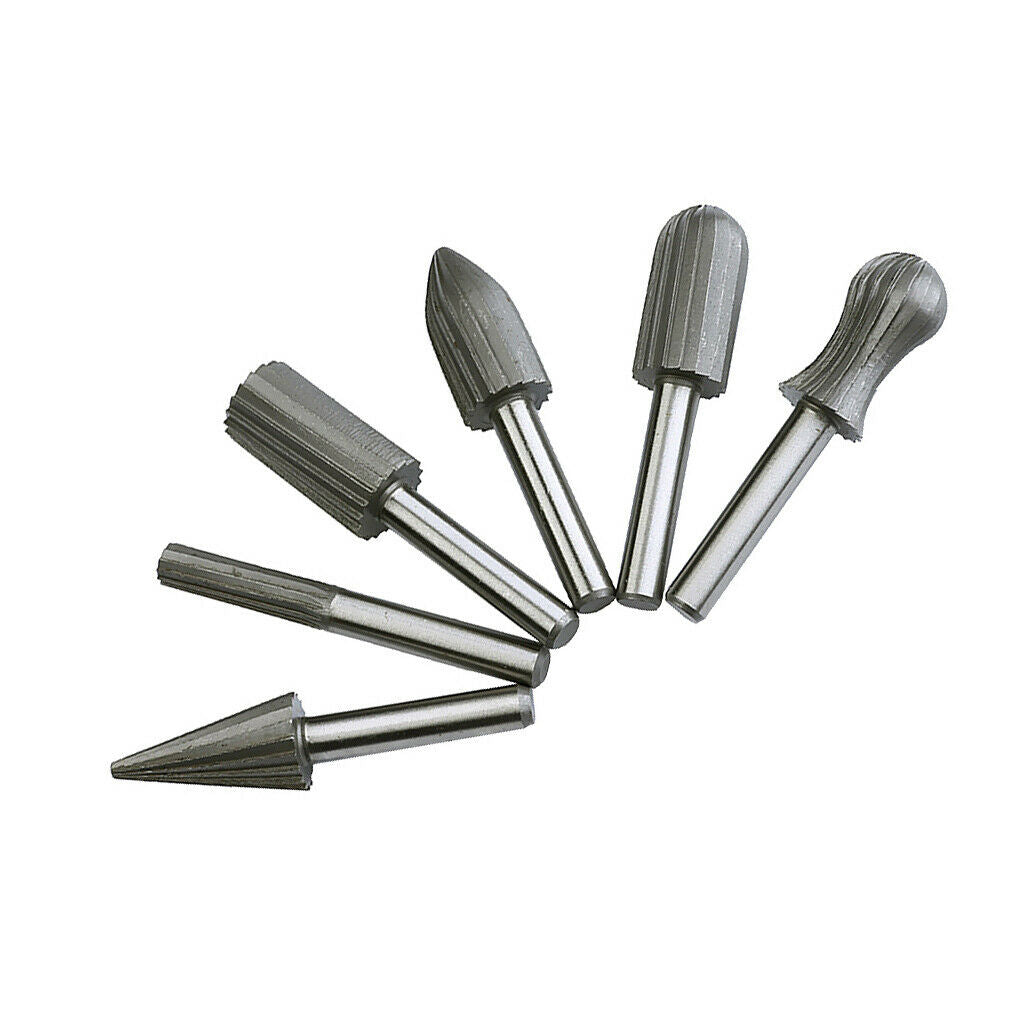 6Pieces Rotary Burr Set Wood Carving File Rasp Drill Bit 1/4" Shank Tool