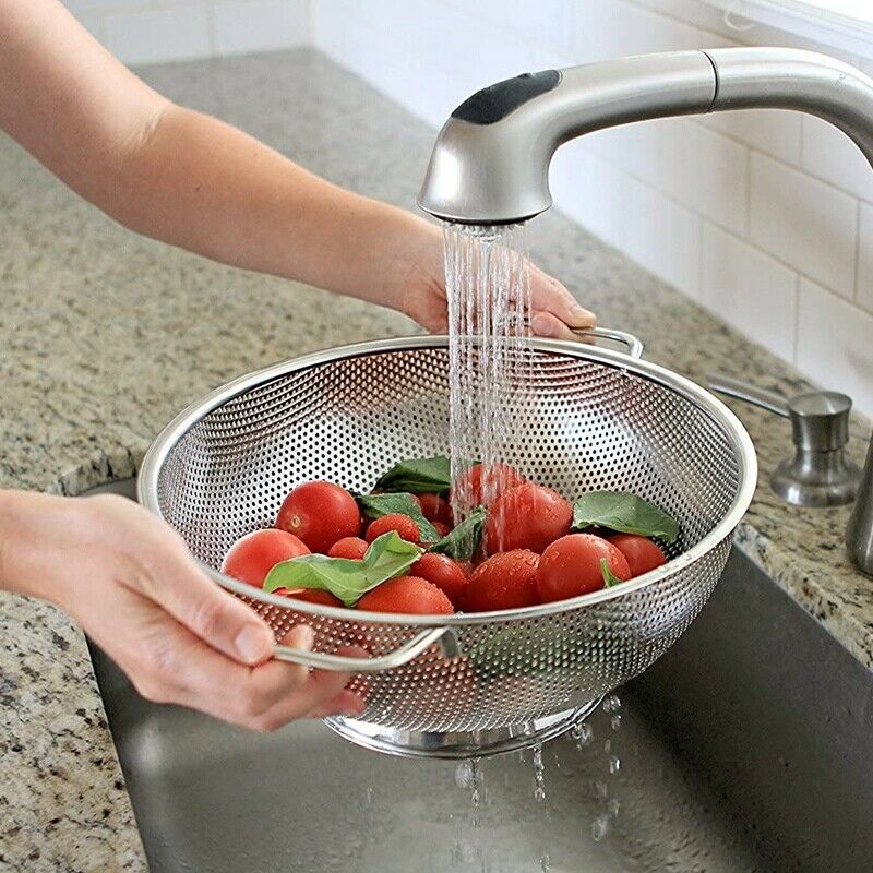 Colander Stainless Steel,Micro-Perforated Strainer with Heavy Duty Handle and R9