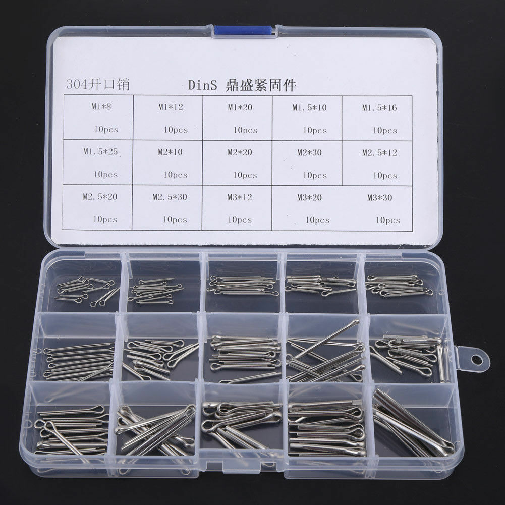 150Pcs 15 Kinds 304 Stainless Steel Split-Cotter Pins Kit M1 M1.5 M2 M2.5 M3 New