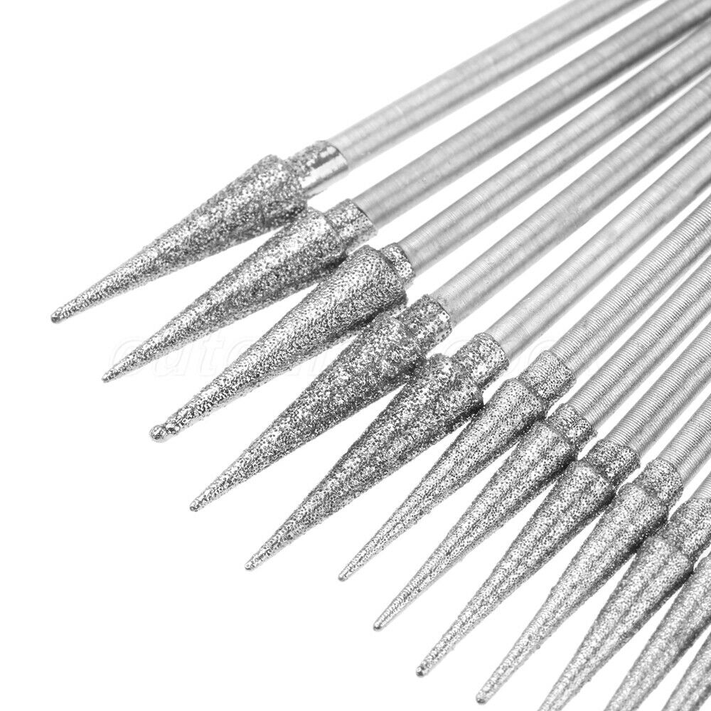 30Pc D Type Diamond Coated Rotary Drill Bit Burrs Grinding Polishing Rotary Tool