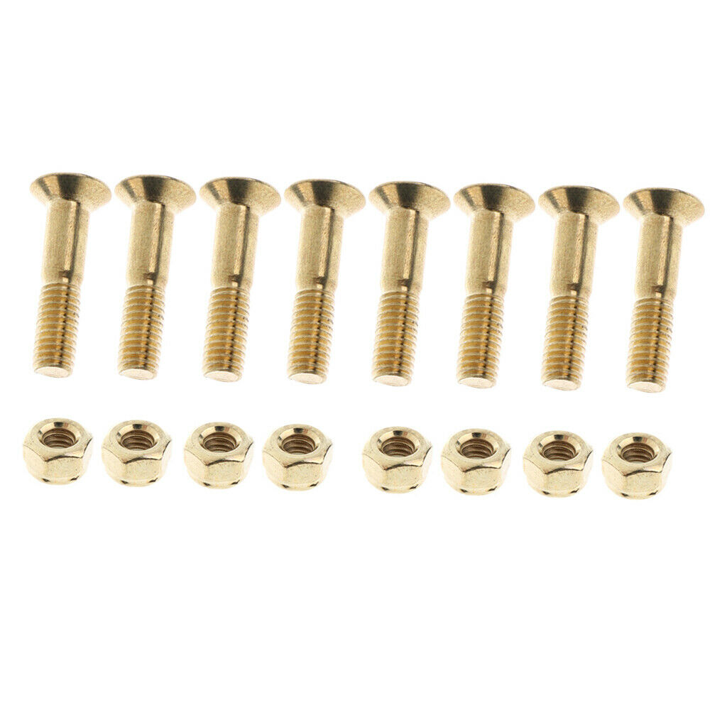 8Pcs/Set Skateboard 25mm Screws Bolts with Nuts Set Replacement Part, Golden