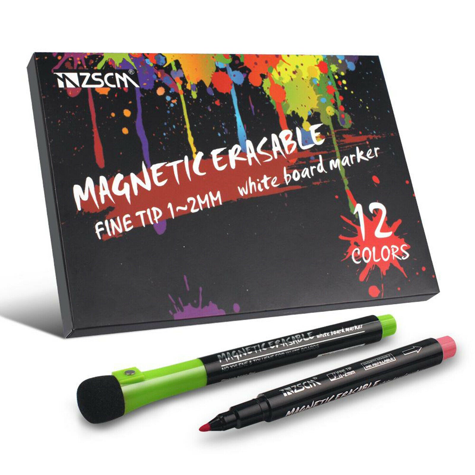 12x  Dry Erase Glass Markers Low Odor Fine Tip for Classroom Work