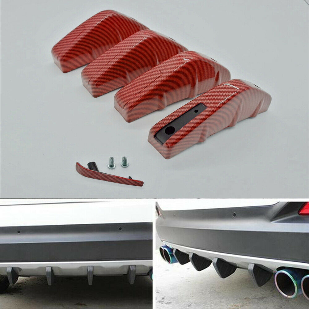 Car Rear Bumper Lower Diffuser Shark 4 Fins Spoiler Body Kits Carbon Fiber Style