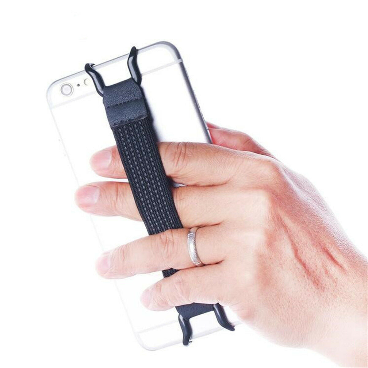 4pcs Black Mobile Phone Holder Elastic Strap Metal Bracket One Hand Operation
