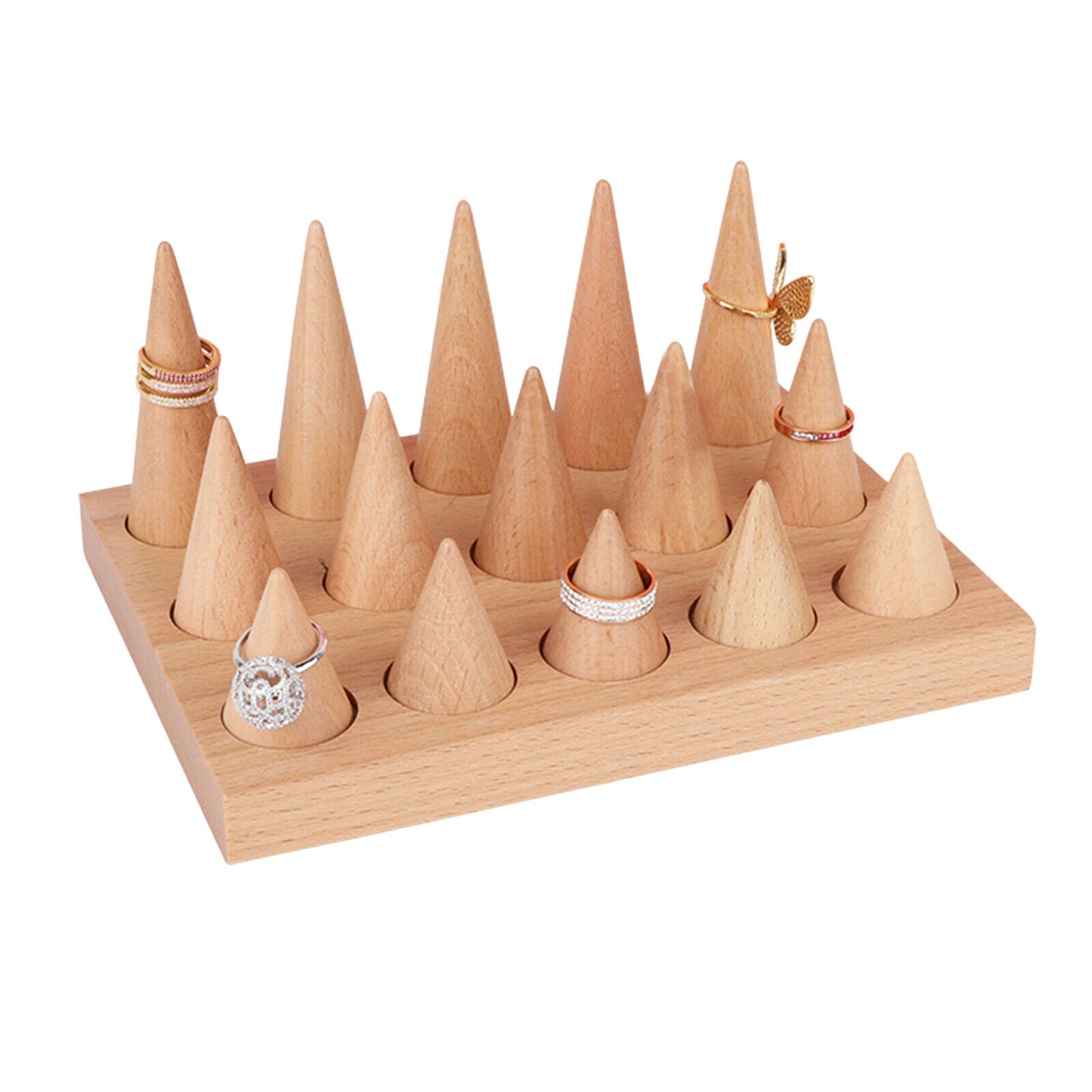 Wood Cone Shape Rings Holder Jewelry Display Rack Organizer for Trade Shows