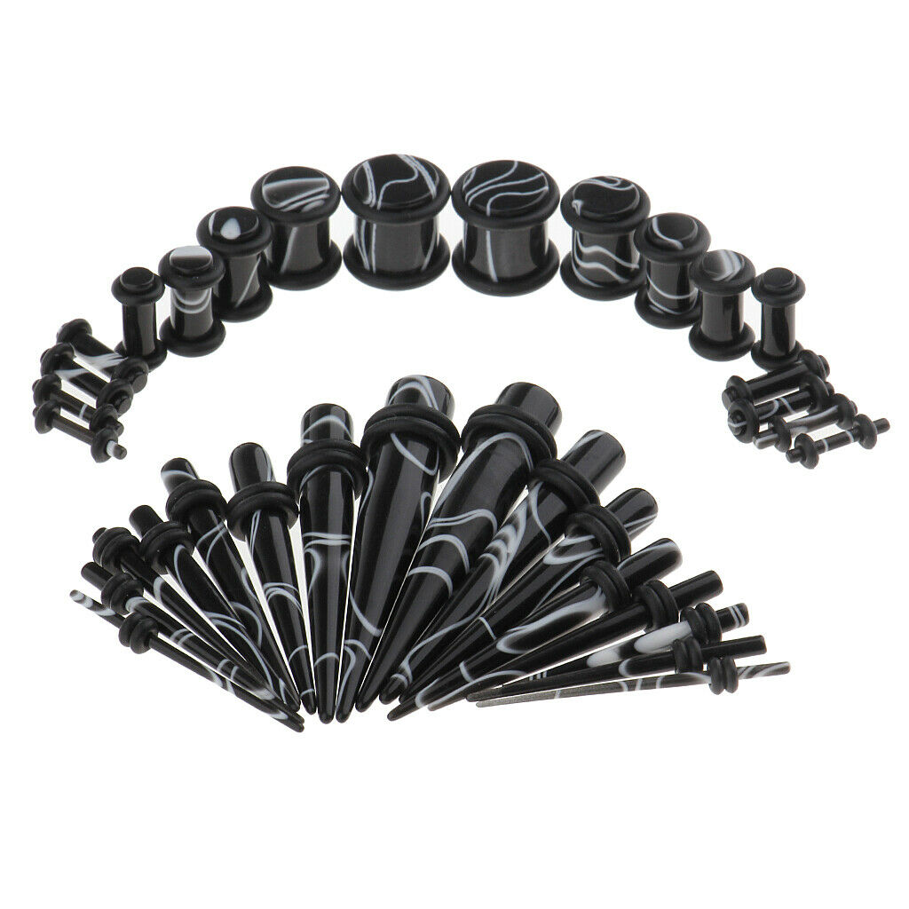 64 Pieces Piercing Ear Gauges Kit Acrylic Tapers and Plugs Double O-rings