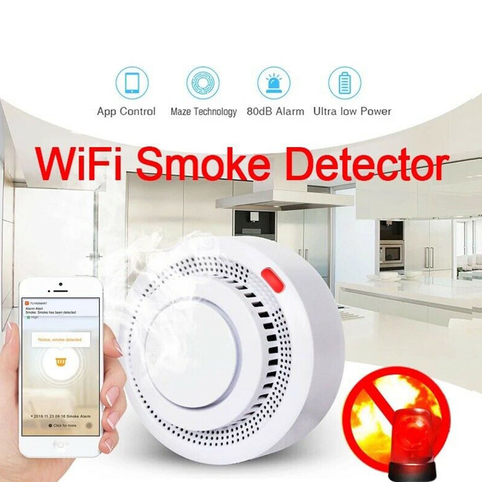 Tuya WiFi Alarm Fire Protection Detector Combination Fire