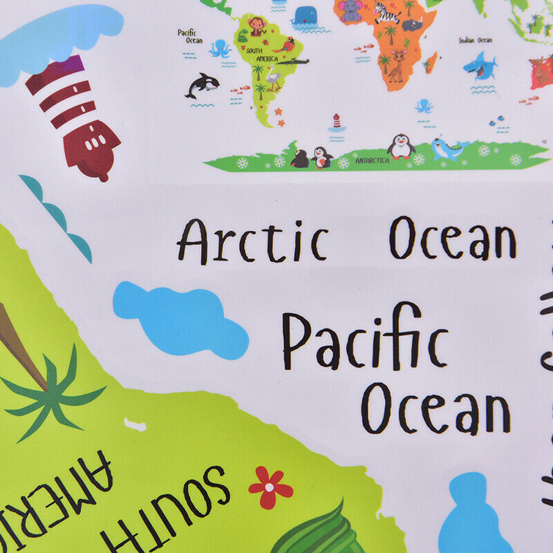 Cartoon Animal World Map Wall Stickers Kids Art Mural Removable Decorati.l8