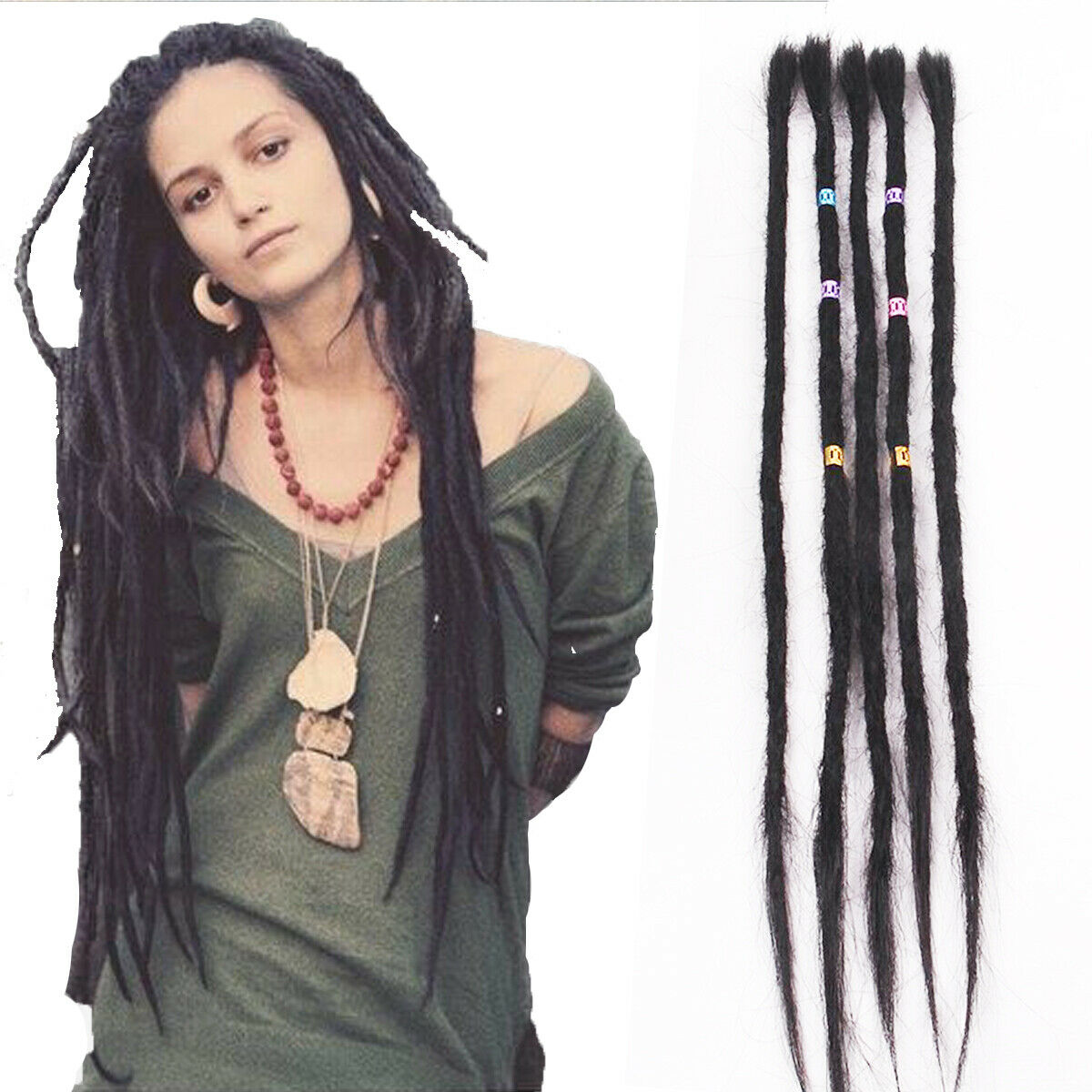 10pcs 20" Human Hair Handmade Dreadlocks Crochet Hair Extensions Punk Dreads Loc