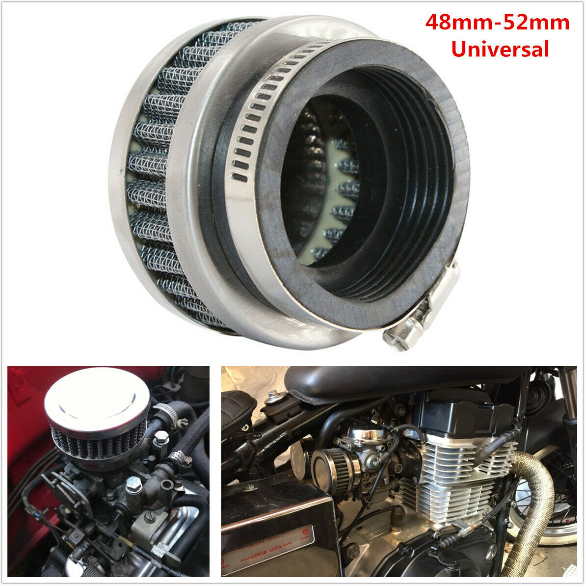 48mm-52mm Universal Stainless Steel Motorcycle ATV Scooter Air Filter Cleaner X1