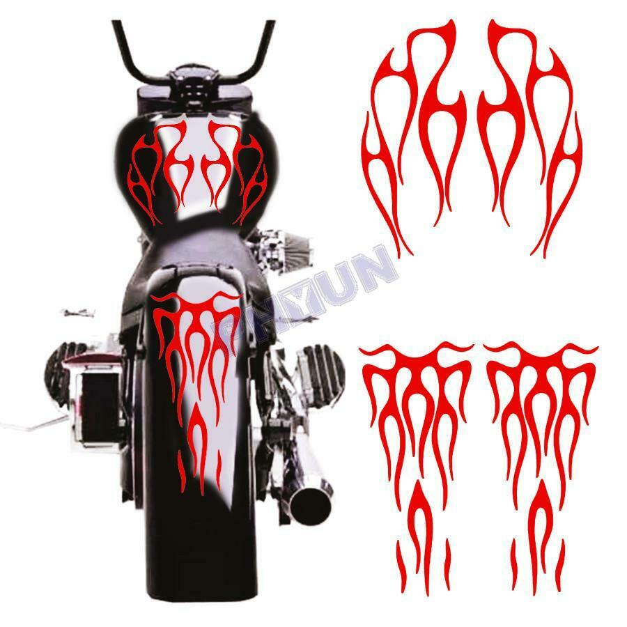 Red Flame Style Stickers Decals Trim For Motorcycle Gas Tank & Fender Universal