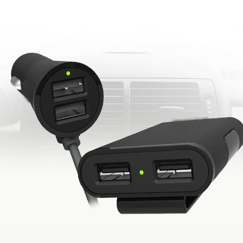 4 USB Car Charger Fast Charging Splitter Back Seat Rear Adapter Cable DC12-24V