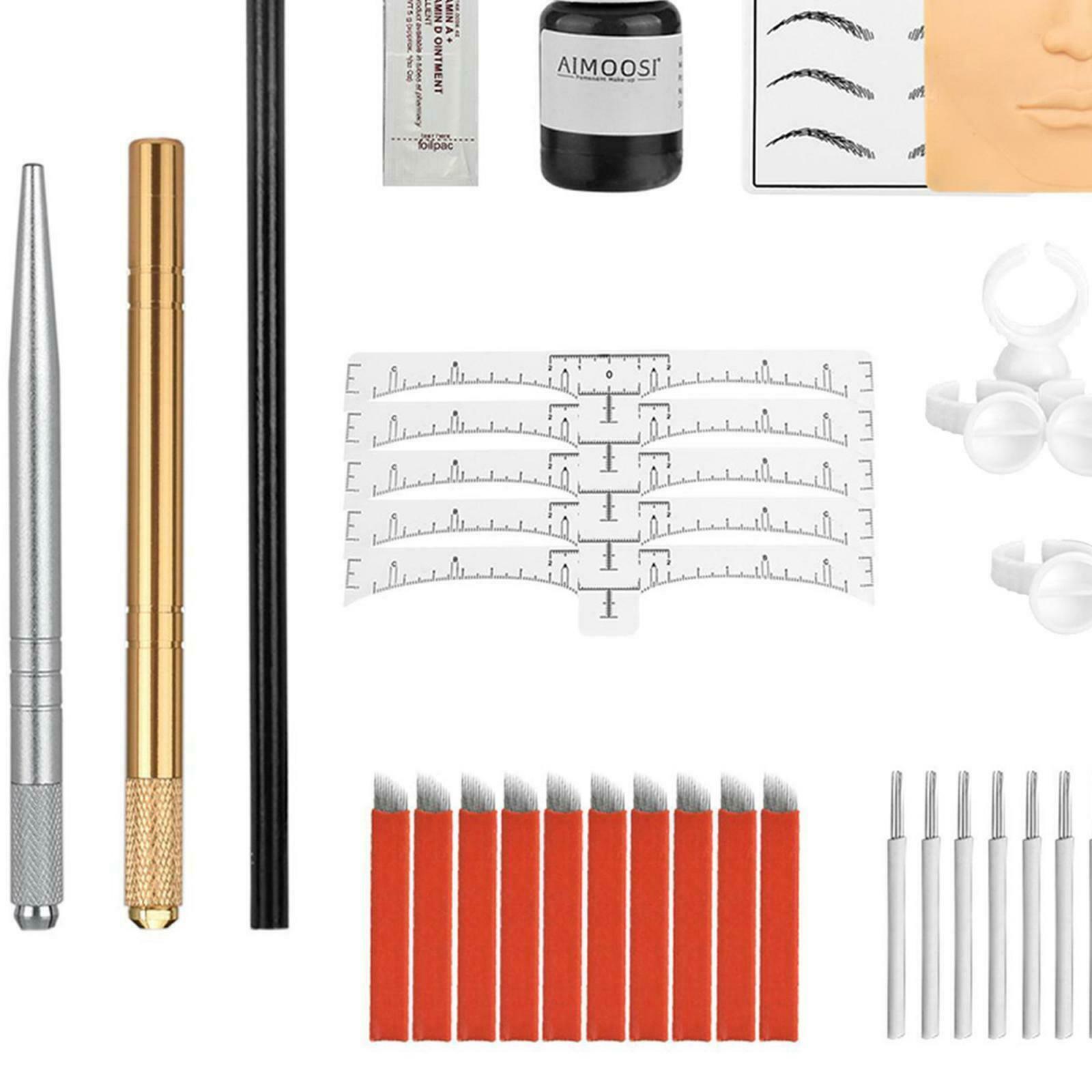 Permanent Eyebrow Tattoo Practice Kit Set Needle Pigment Ink Practise Skin