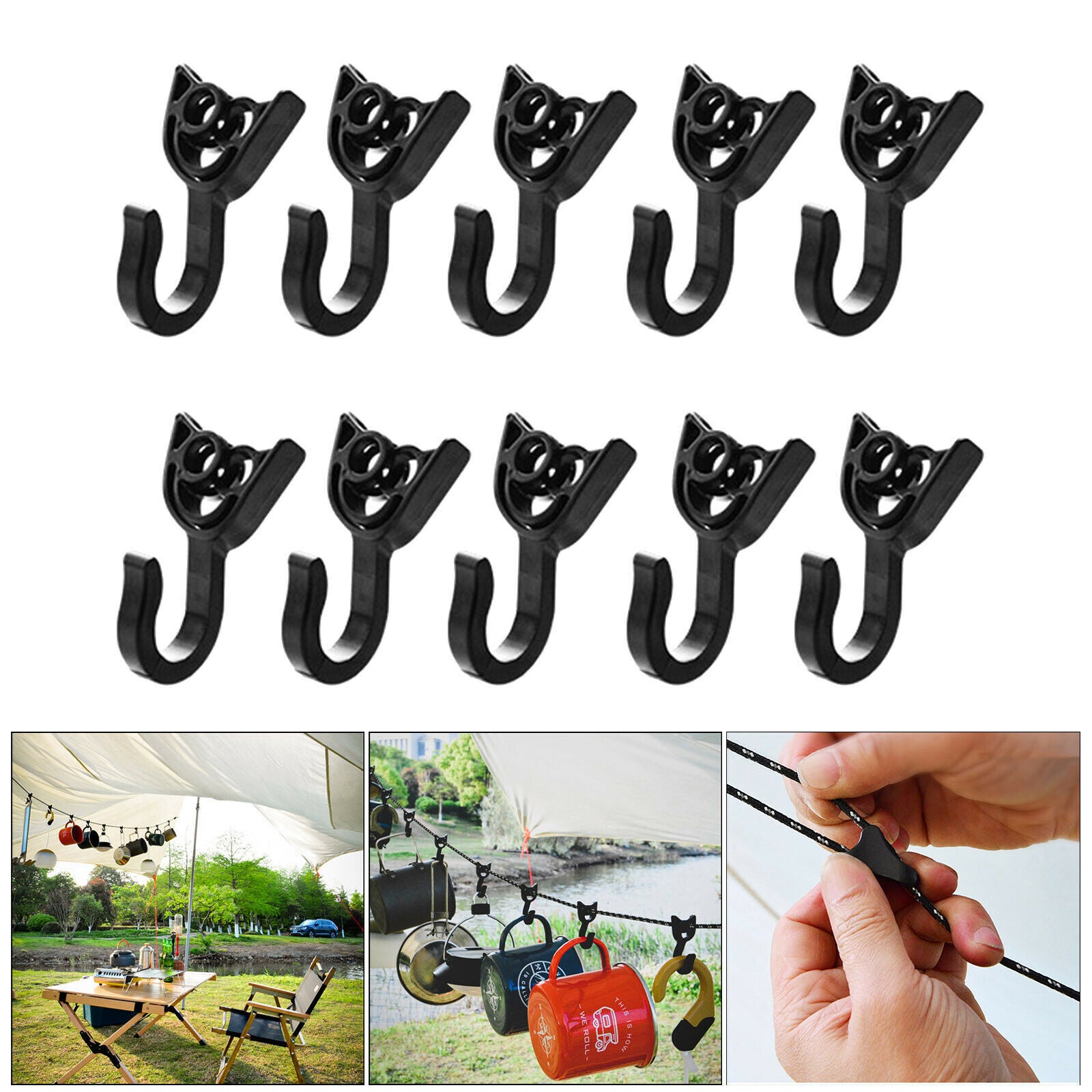 10x Awning Hanging Clips Light Hangers Camping Awning Hooks Outdoor Black