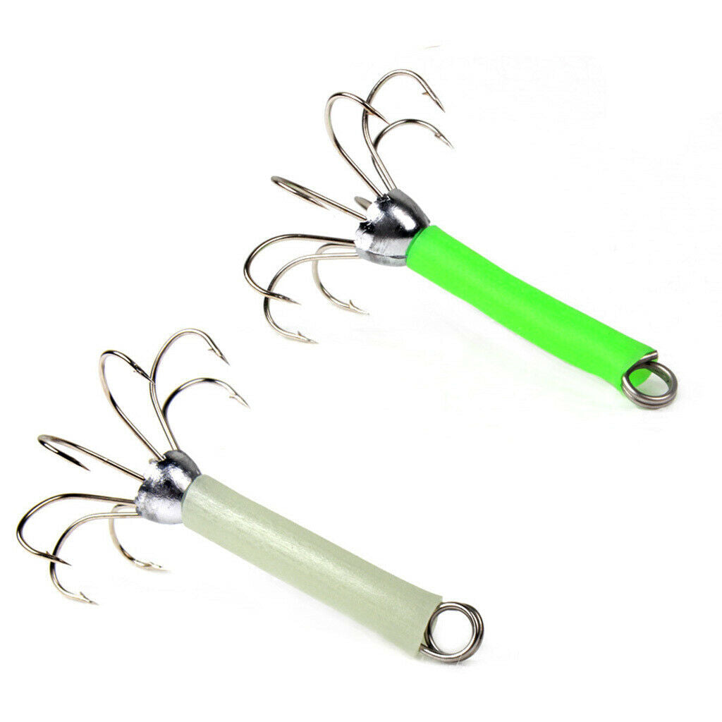 2X 2x Fishing Lures Squid Jigs Hooks with 8 Hook Design Umbrella-Shaped White