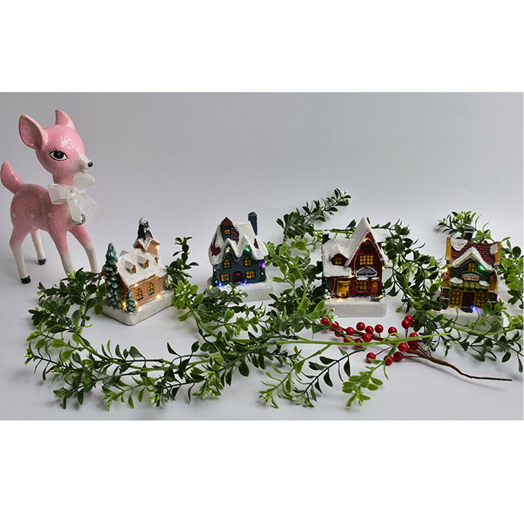 2Pc Mini Christmas Scene House LED Village Farmhouse Desktop Decoration