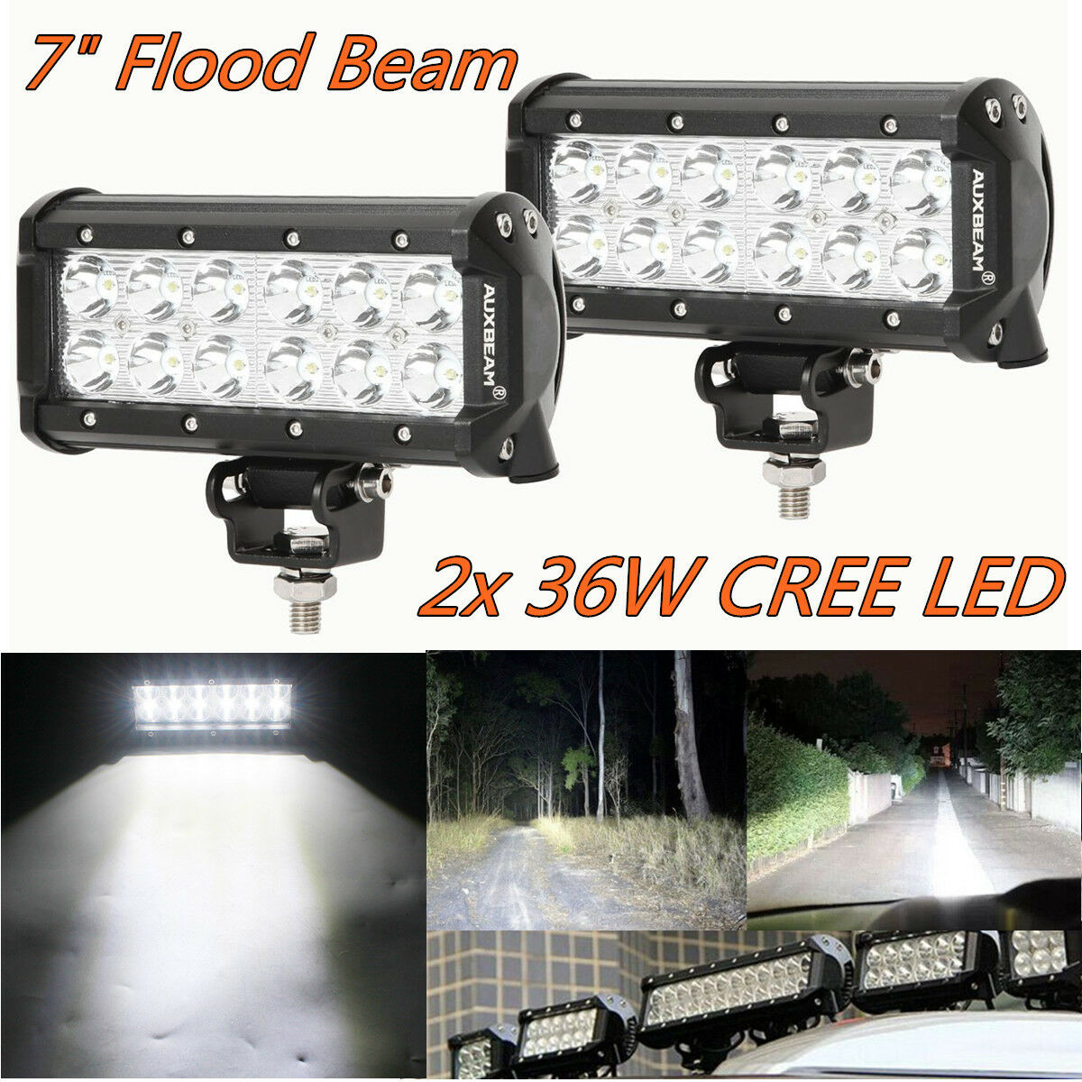 2X 36W LED Offroad Work Light Bar Flood Beam Driving Fog Lamp 4x4 SUV Truck