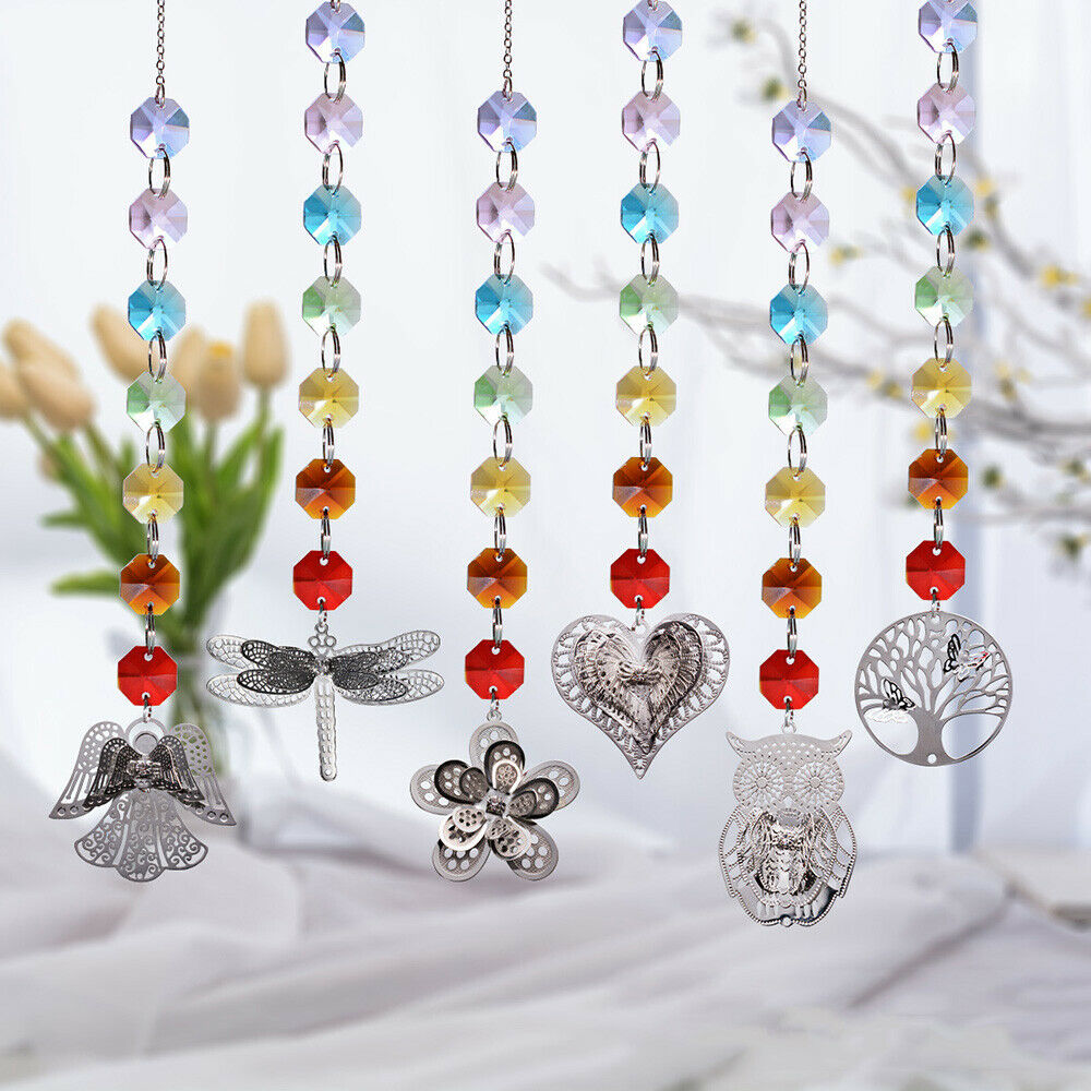 6PCS Crystal Sun Catcher Floral Pendant Prism Rainbow Maker Decor Window Hanging