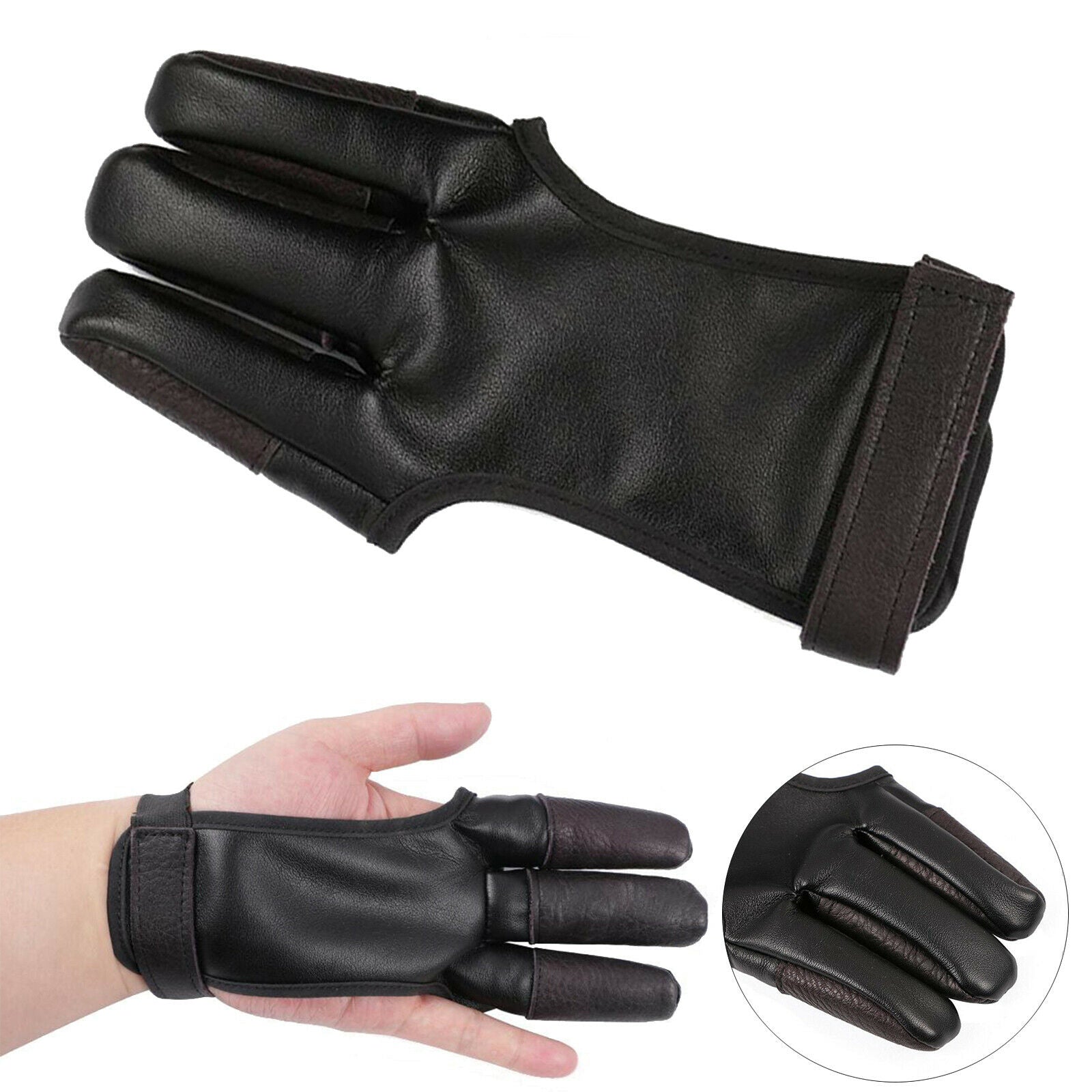 Leather Archery Gloves 3-Finger Left Right Archer Fingers Tab Training Aids
