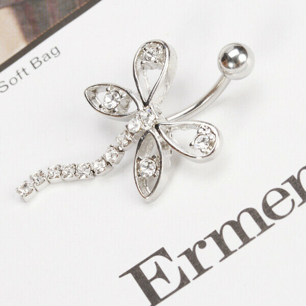 316L Stainless Steel Dragonfly Dangling Belly Naval Button Ring Piercing - Clear