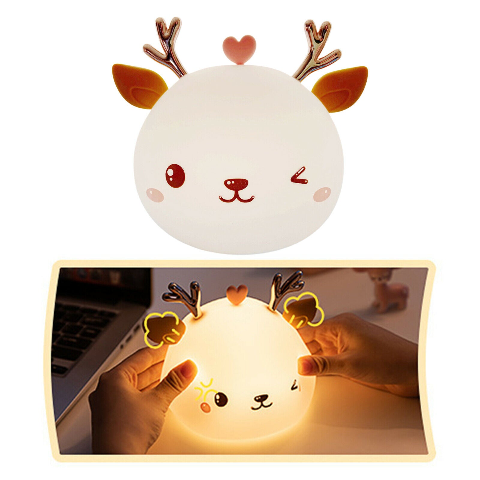 USB Cartoon Deer Silicone Night Light Touch Sensor Lamp Nightlight Kid Decor
