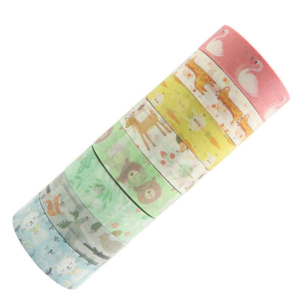 8 Rolls Cute Animal Pattern Washi Paper Tape Stickers Scrapbooking Planner DIY